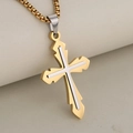 Two-tone gold and silver stainless steel cross pendant with a gold box chain - Pendant Only / Two-tone Gold Silver
