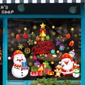 Adesivi natalizi per vetrine con Babbo Natale, pupazzo di neve e scritte Merry Christmas - Stile Pupazzo di Neve con Sciarpa e Campanello Pinguino (SR-25)