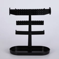 Three-tier black plastic jewelry display stand for earrings, necklaces and bracelets - Black