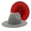 Vintage wool fedora hat with a grey exterior and red interior, wide brim design. - M (56-58cm) / Grey with Red Inside