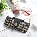 Portable houndstress pattern glasses pouch with golden buckle and metal clip - Houndstooth Black