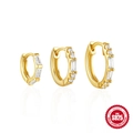 Dreiteiliges Set goldene S925 Sterlingsilber Creolen mit funkelnden klaren Kristallen - 3 Stück pro Set / 3er-Set Gold