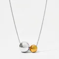Detail of silver and gold dual-tone hollow spherical pendants on a sleek snake chain - Double Sphere Silver (PDD839)