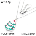 Collar de Navidad de plata con colgante de árbol de esmalte verde y estrella roja - Collar de Árbol de Navidad / Color Acero (KN290936-GC)