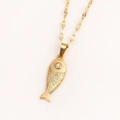 Elegante collana a forma di pesce koi dorato con scaglie smaltate e occhio di strass - Azzurro