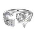 S925 sterling silver adjustable ring featuring a pavé G letter and heart-cut cubic zirconia - Silver Letter G