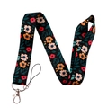 Floral print lanyard in black polyester with pink flowers and silver lobster clasp - NR3146 Black Floral Lanyard