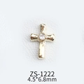 Golden cross nail art charm with crystal rhinestone inlay, size 4.5x6.8mm, ZS-1222 - Single Stone Cross (ZS-1222)