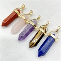 Set of five hexagonal gemstone pendants including amethyst and rose quartz with gold bails - Lapis Lazuli / Pendant Only (Without Chain)