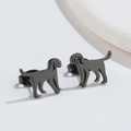 Minimalist matte black stainless steel puppy stud earrings for women with animal design - 508 Black (Dog)