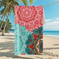 Double-sided bohemian mandala beach towel with red and turquoise quick-dry microfiber fabric - B95-Colorful Mandala Bohemian