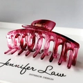 Fashionable large wine red resin hair claw clip with elegant marble pattern for women - 11cm / Transparent Plum Red