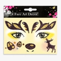 Face Art Decor reindeer theme stickers with brown gold glitter antlers and gems - Elk