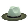 Detail of two-tone wool felt fedora showing green gradient and black belt with buckle - M (56-58cm) / Mint Green + Army Green