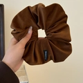 Oversized brown corduroy scrunchie with soft ribbed texture and brand label - Brown Velvet Scrunchie