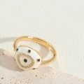 Golden Evil Eye ring featuring white enamel triangle and sparkling zircon accents - White Triangle Ring