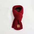 Warm red knit winter scarf for kids with a cozy ribbed texture and leather logo patch - Burgundy
