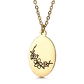 Elegant gold oval pendant necklace featuring delicate black floral engraving for women - March Narcissus (KN227548-Z)