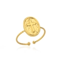 18k vergoldeter Edelstahlring mit geprägtem Kreuz und gedrehter verstellbarer Schiene - Kreuz-Stil (4903)