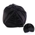Gorro de dormir ajustable de seda sintética negra con nudo torcido y banda elástica - Negro