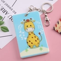 Blue plastic ID card holder with giraffe illustration and metal keychain for students - Spotted Deer
