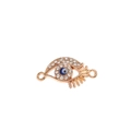 Macro shot of rose gold evil eye charm with blue crystal inlay for DIY jewelry making - Gold Eyelash Eye / 10 Pieces Pack
