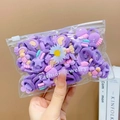 Purple nylon hair ties set with daisy and butterfly charms in a zipper bag - Purple Series (20 Pcs)