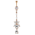 Rose gold belly button ring with marquise and teardrop zircon flower dangle - Rose Gold (Long Tassel)