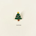 Detailed view of green enamel Christmas tree brooch with size dimensions 2.1cm x 2.6cm - Christmas Tree