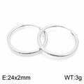 Silver 304 stainless steel hoop earrings size 24x2mm for men and women - 24mm(KE99145-Z)
