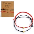 Handmade woven heart couple bracelets in red and black with gold metallic charms - Red Black Heart String Set (JS-S24061701A-P)