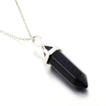 Deep blue blue sand stone hexagonal column pendant necklace with silver metal chain - Pendant Only / Blue Sandstone