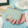 Green compact tri-fold wallet with cute corgi print and silver metal buckle - Green
