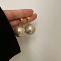Elegant gold drop earrings featuring large oversized white pearls for a luxury style - 28# Gold Large Pearl