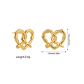 Detail view of 18K gold stainless steel knot earrings with precise size measurements - Small Knot Style