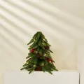 Mini tabletop artificial Christmas tree with red berries, pinecones and LED lights - Green Original Tree With Decorations And LED Lights