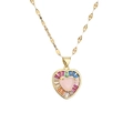 Gold necklace with heart pendant featuring pink center stone and colorful crystals - Pink