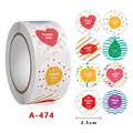 2.5cm colorful 'Thank You' roll stickers with diverse heart and star patterns - A-474 Geometric Thank You