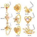 Set of 20G titanium steel L-shape nose studs with zircon and heart charms - Star Moon Chain Style (041-2L) / Gold
