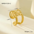 Detail of 18K gold plated multi-layer knotted ring with beaded texture and dimensions - Three-layer Caviar Knot