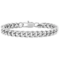 Détail d'un bracelet gourmette argenté avec fermoir mousqueton sur fond blanc éclatant - Boucle simple/8mm*18cm / Argent