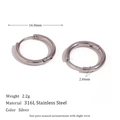 Sleek 316L stainless steel silver hoop earrings with 16mm diameter and 2mm thickness - Classic Solid Hoop Earrings - Silver (16mm)