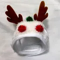 Plush Christmas reindeer hat for cats and dogs with white fur and festive brown antlers - Small / White Hat