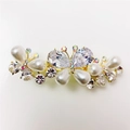 Elegante molletta a farfalla con perle bianche e cristalli su base in metallo dorato - Clip a molla con tre farfalle