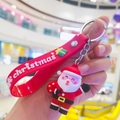 3D Santa Claus silicone keychain with red Christmas wrist strap and metal ring - Classic Santa Claus