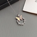Pink butterfly necklace with cubic zirconia and pearls on a fine silver chain - Iridescent Butterfly-Silver Pink 0366YF