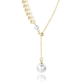 Baroque pearl necklace with 18k gold leaf pendant and Y-shaped layered chain design - Leaf Shaped Double Pearl Style (N1320-GO)
