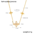 Gold stainless steel four-leaf clover necklace with zircon inlay and adjustable chain - Four Leaf Flower Zirconia Style / Gold Necklace