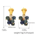 Gold stainless steel drop earrings with blue-green tiger eye stone grape cluster - Gold Natural Stone (F039)