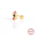 Orecchino a perno in argento sterling 925 dorato con zirconi cubici rossi e neri - Stile Curvo a Tre Pietre (G60202395067) / Oro
